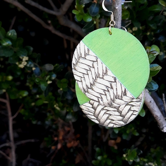 Handcrafted/Neon Green/ Gold Round Statement Earrings